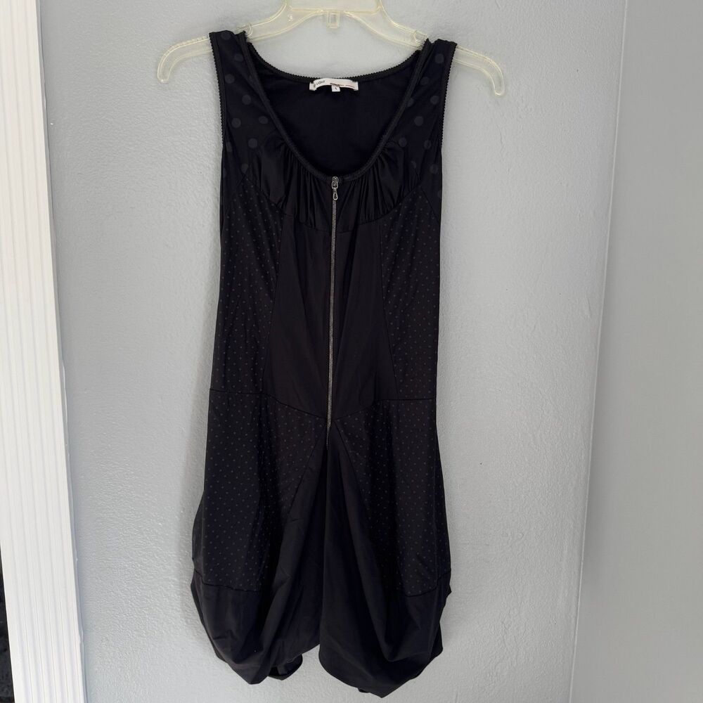 SUNLIGHT BLACK SLEEVELESS ZIP FRONT ASYMMETRICAL DRESS POLKA DOT WOMEN'S 1